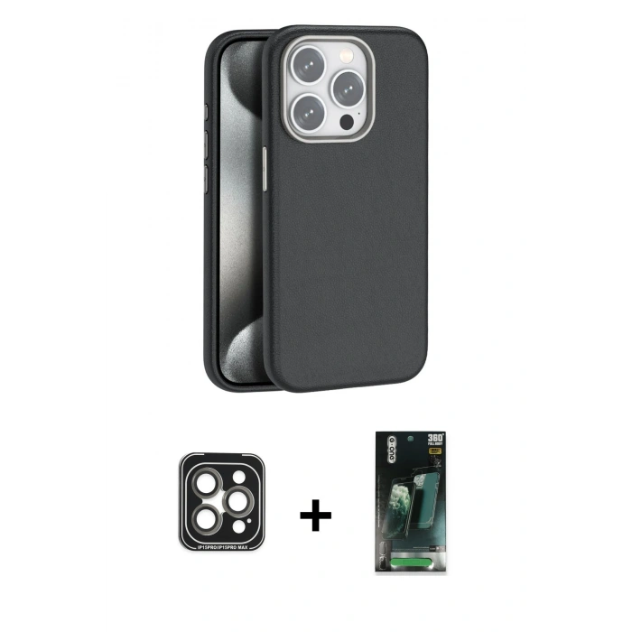 MARSİLYAN™- iPhone 15 Pro Max Kılıf Zirve Modern Prime - Şeffaf 360 Full Body Arka Koruyucu + PVD Metal Kamera Lens - GI