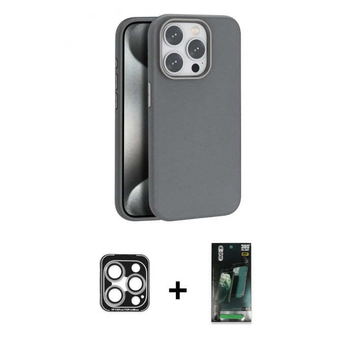 MARSİLYAN™- iPhone 15 Pro Max Kılıf Zirve Modern Prime - Şeffaf 360 Full Body Arka Koruyucu + PVD Metal Kamera Lens - GS