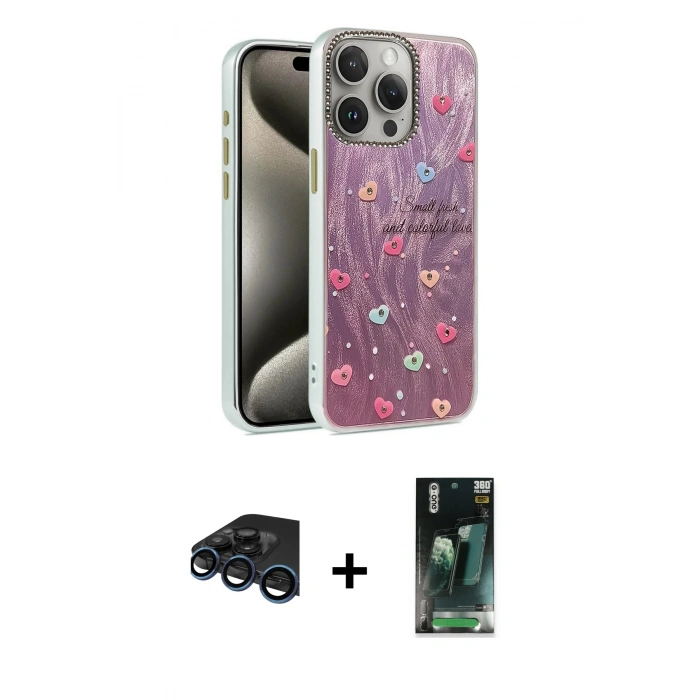 MARSİLYAN™- iPhone 15 Pro Max Kılıf Zirve Modern Prime - Şeffaf 360 Full Body Arka Koruyucu + Raze Metal Kamera Lens - LT