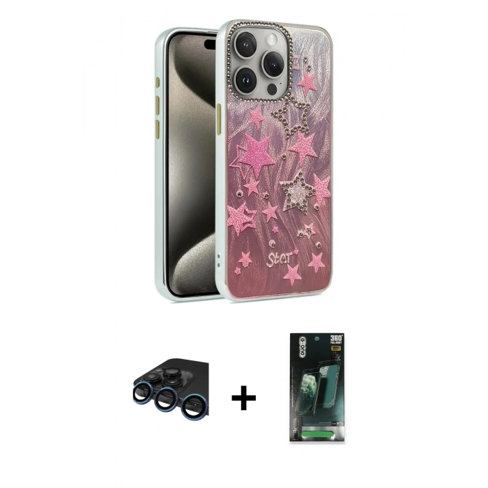 MARSİLYAN™- iPhone 15 Pro Max Kılıf Zirve Modern Prime - Şeffaf 360 Full Body Arka Koruyucu + Raze Metal Kamera Lens - LT
