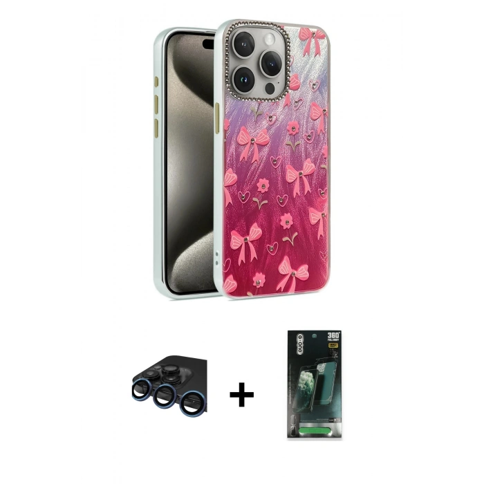 MARSİLYAN™- iPhone 15 Pro Max Kılıf Zirve Modern Prime - Şeffaf 360 Full Body Arka Koruyucu + Raze Metal Kamera Lens - LT