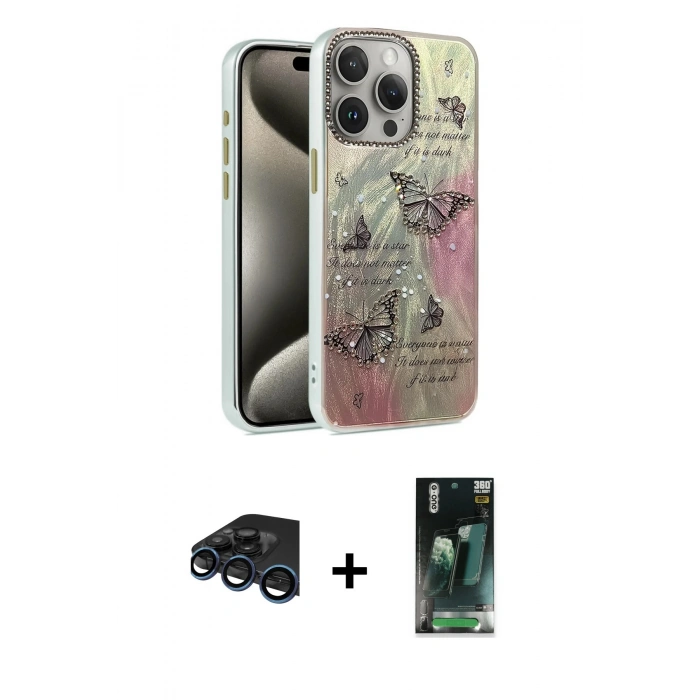MARSİLYAN™- iPhone 15 Pro Max Kılıf Zirve Modern Prime - Şeffaf 360 Full Body Arka Koruyucu + Raze Metal Kamera Lens - LT