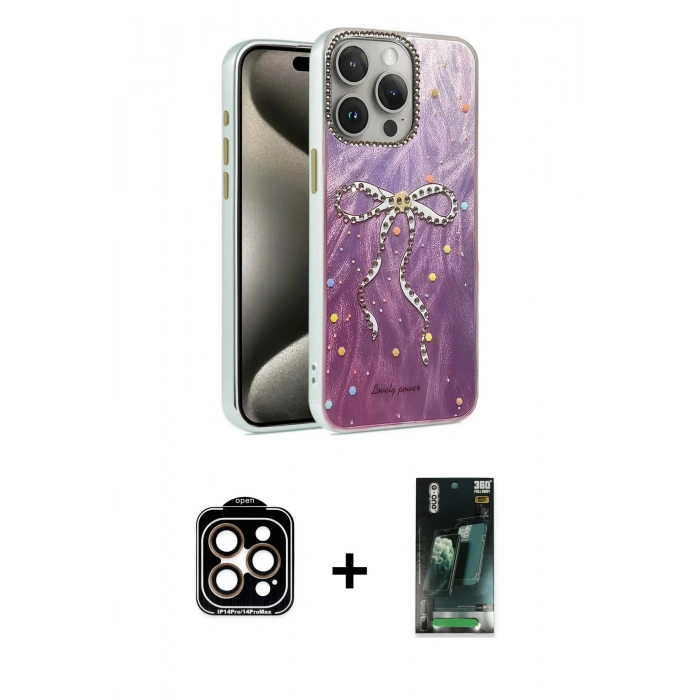 MARSİLYAN™- iPhone 15 Pro Max Kılıf Zirve Modern Prime - Şeffaf 360 Full Body Arka Koruyucu + PVD Metal Kamera Lens - TU