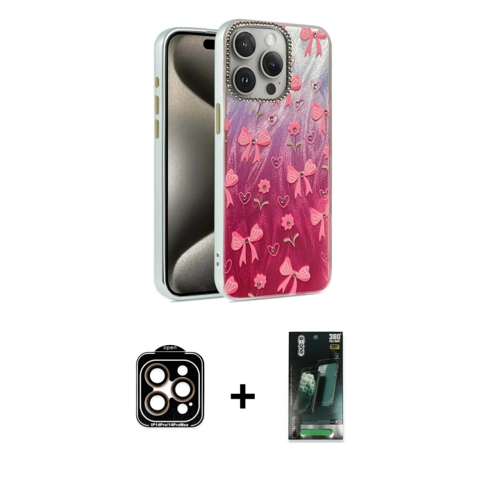 MARSİLYAN™- iPhone 15 Pro Max Kılıf Zirve Modern Prime - Şeffaf 360 Full Body Arka Koruyucu + PVD Metal Kamera Lens - TU