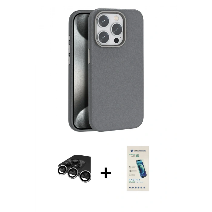 MARSİLYAN™- iPhone 15 Pro Max Kılıf Zirve Modern Prime - Şeffaf Pasifik Cam Ekran Koruyucu + Raze Metal Kamera Lens - GS
