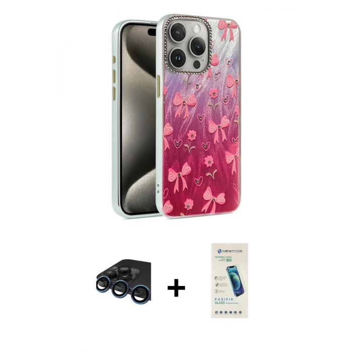 MARSİLYAN™- iPhone 15 Pro Max Kılıf Zirve Modern Prime - Şeffaf Pasifik Cam Ekran Koruyucu + Raze Metal Kamera Lens - LT