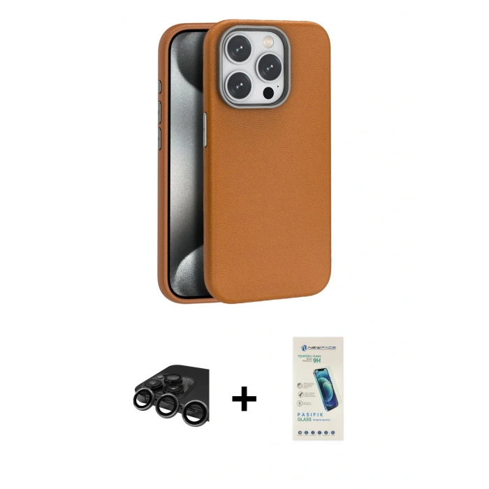 MARSİLYAN™- iPhone 15 Pro Max Kılıf Zirve Modern Prime - Şeffaf Pasifik Cam Ekran Koruyucu + Raze Metal Kamera Lens - TMGI