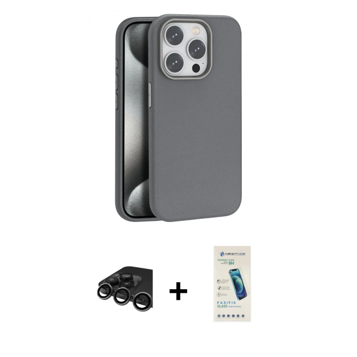 MARSİLYAN™- iPhone 15 Pro Max Kılıf Zirve Modern Prime - Şeffaf Pasifik Cam Ekran Koruyucu + Raze Metal Kamera Lens - TMGI