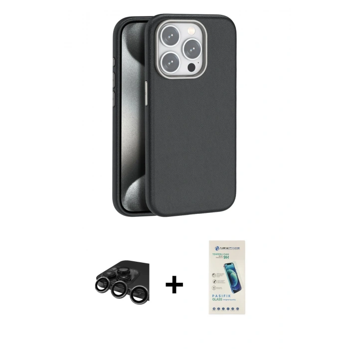 MARSİLYAN™- iPhone 15 Pro Max Kılıf Zirve Modern Prime - Şeffaf Pasifik Cam Ekran Koruyucu + Raze Metal Kamera Lens - TMGI