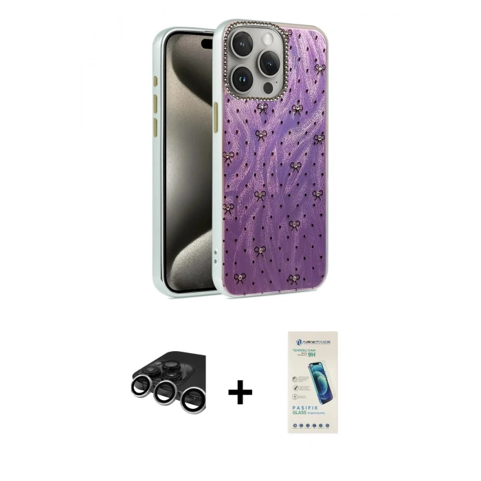 MARSİLYAN™- iPhone 15 Pro Max Kılıf Zirve Modern Prime - Şeffaf Pasifik Cam Ekran Koruyucu + Raze Metal Kamera Lens - GS