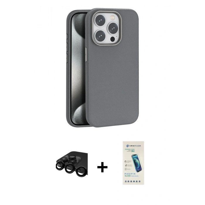 MARSİLYAN™- iPhone 15 Pro Max Kılıf Zirve Modern Prime - Şeffaf Pasifik Cam Ekran Koruyucu + Raze Metal Kamera Lens - SH
