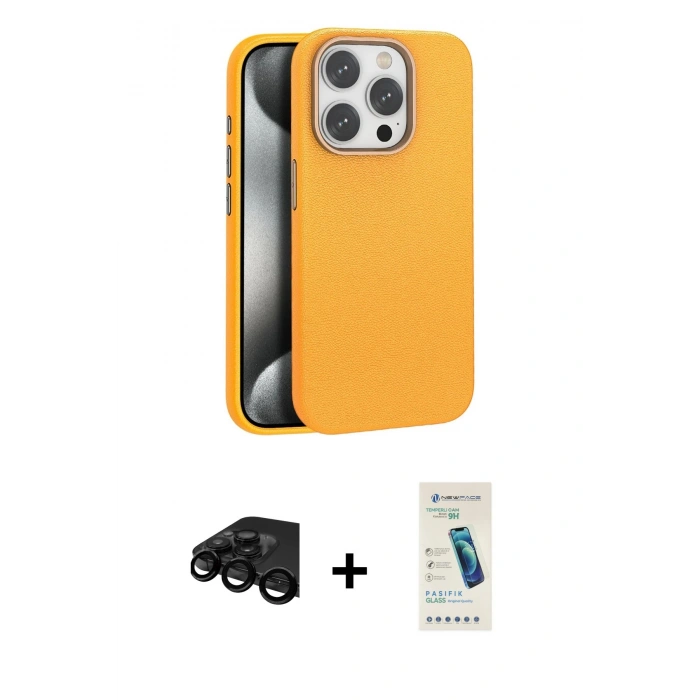 MARSİLYAN™- iPhone 15 Pro Max Kılıf Zirve Modern Prime - Şeffaf Pasifik Cam Ekran Koruyucu + Raze Metal Kamera Lens - SH