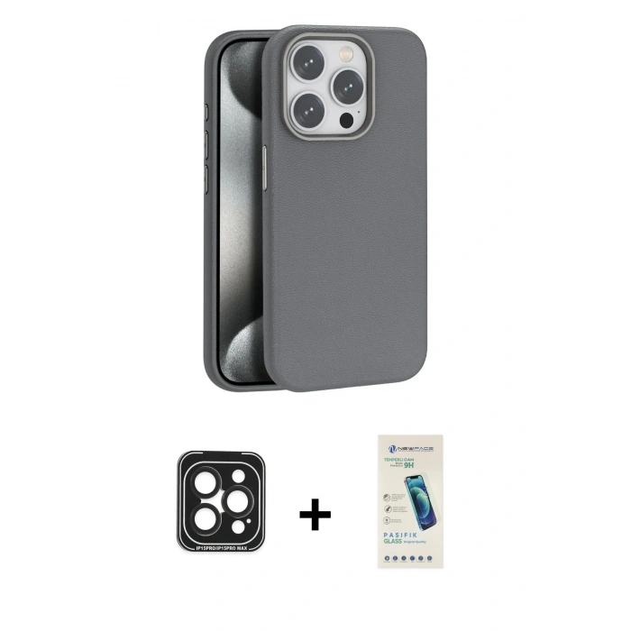 MARSİLYAN™- iPhone 15 Pro Max Kılıf Zirve Modern Prime - Şeffaf Pasifik Cam Ekran Koruyucu + PVD Metal Kamera Lens - SH