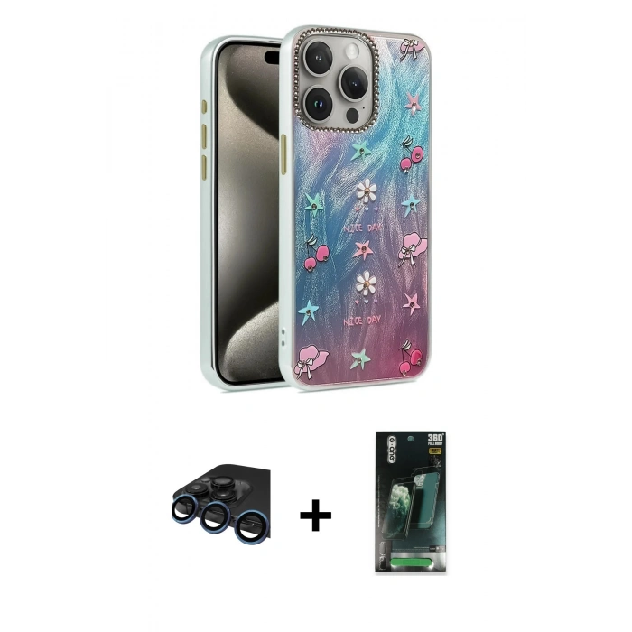 MARSİLYAN™- iPhone 15 Pro Max Kılıf Zirve Modern Prime - Siyah 360 Mat Full Body Arka Koruyucu + Raze Metal Kamera Lens - LT