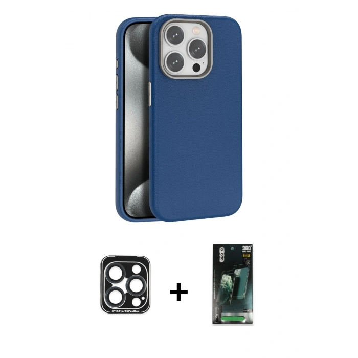 MARSİLYAN™- iPhone 15 Pro Max Kılıf Zirve Modern Prime - Siyah 360 Mat Full Body Arka Koruyucu + PVD Metal Kamera Lens - LT