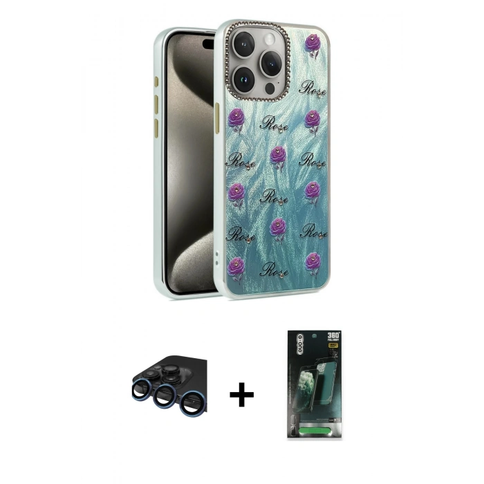 MARSİLYAN™- iPhone 15 Pro Max Kılıf Zirve Modern Prime - Siyah 360 Mat Full Body Arka Koruyucu + Raze Metal Kamera Lens - LT