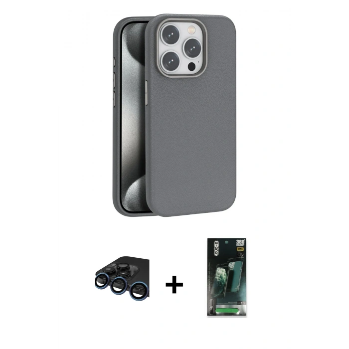 MARSİLYAN™- iPhone 15 Pro Max Kılıf Zirve Modern Prime - Siyah 360 Mat Full Body Arka Koruyucu + Raze Metal Kamera Lens - LT