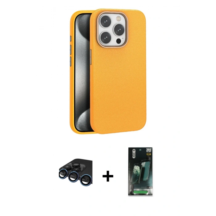MARSİLYAN™- iPhone 15 Pro Max Kılıf Zirve Modern Prime - Siyah 360 Mat Full Body Arka Koruyucu + Raze Metal Kamera Lens - LT