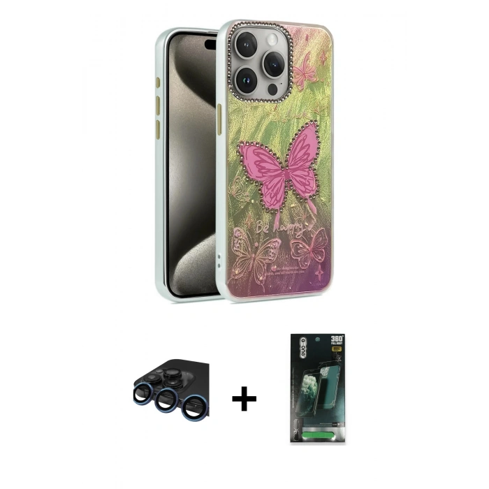 MARSİLYAN™- iPhone 15 Pro Max Kılıf Zirve Modern Prime - Siyah 360 Mat Full Body Arka Koruyucu + Raze Metal Kamera Lens - LT