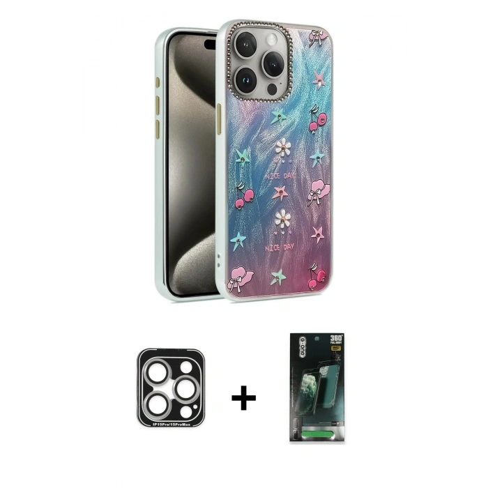MARSİLYAN™- iPhone 15 Pro Max Kılıf Zirve Modern Prime - Siyah 360 Mat Full Body Arka Koruyucu + PVD Metal Kamera Lens - GS