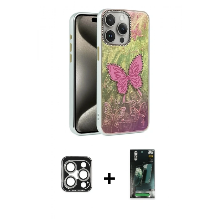 MARSİLYAN™- iPhone 15 Pro Max Kılıf Zirve Modern Prime - Siyah 360 Mat Full Body Arka Koruyucu + PVD Metal Kamera Lens - GS