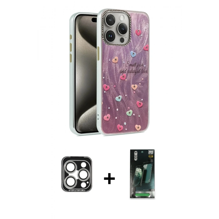 MARSİLYAN™- iPhone 15 Pro Max Kılıf Zirve Modern Prime - Siyah 360 Mat Full Body Arka Koruyucu + PVD Metal Kamera Lens - GS