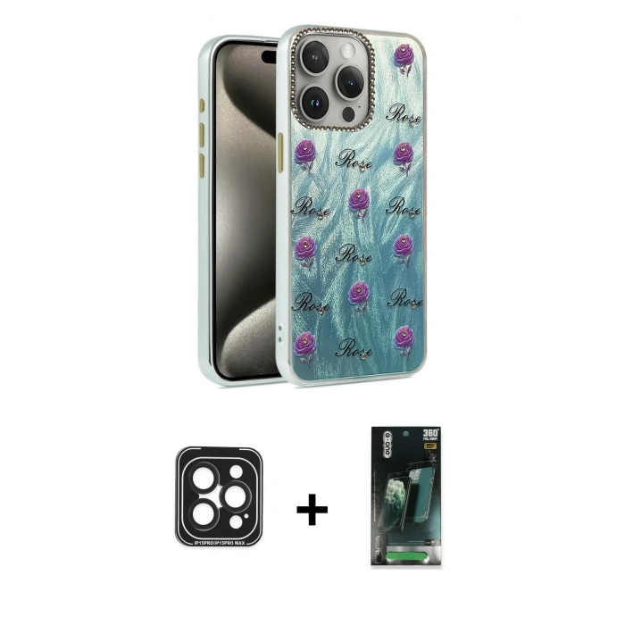 MARSİLYAN™- iPhone 15 Pro Max Kılıf Zirve Modern Prime - Siyah 360 Mat Full Body Arka Koruyucu + PVD Metal Kamera Lens - SH