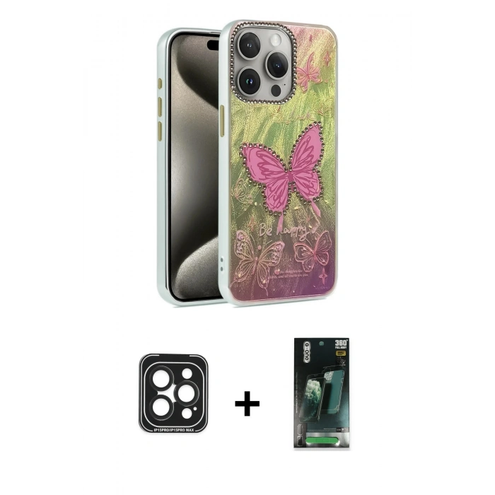 MARSİLYAN™- iPhone 15 Pro Max Kılıf Zirve Modern Prime - Siyah 360 Mat Full Body Arka Koruyucu + PVD Metal Kamera Lens - SH