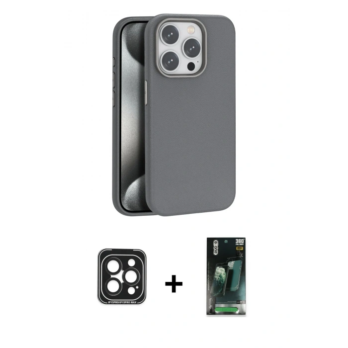 MARSİLYAN™- iPhone 15 Pro Max Kılıf Zirve Modern Prime - Siyah 360 Mat Full Body Arka Koruyucu + PVD Metal Kamera Lens - SH