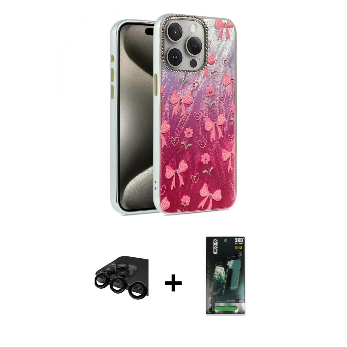 MARSİLYAN™- iPhone 15 Pro Max Kılıf Zirve Modern Prime - Siyah 360 Mat Full Body Arka Koruyucu + Raze Metal Kamera Lens - SH