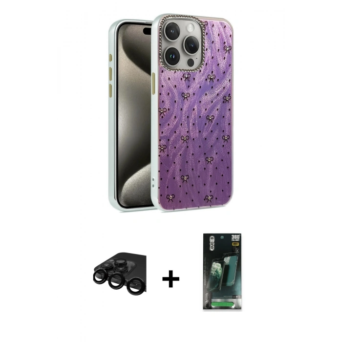 MARSİLYAN™- iPhone 15 Pro Max Kılıf Zirve Modern Prime - Siyah 360 Mat Full Body Arka Koruyucu + Raze Metal Kamera Lens - SH