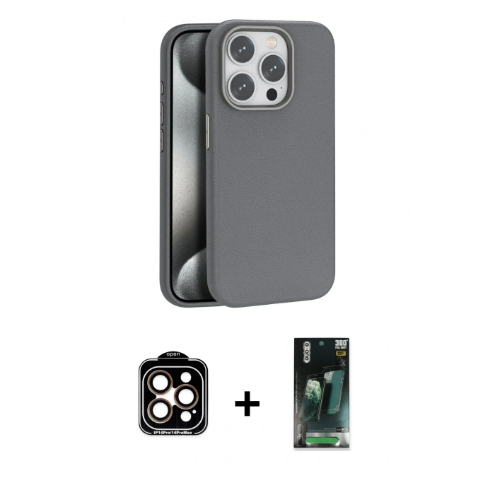 MARSİLYAN™- iPhone 15 Pro Max Kılıf Zirve Modern Prime - Siyah 360 Mat Full Body Arka Koruyucu + PVD Metal Kamera Lens - TU