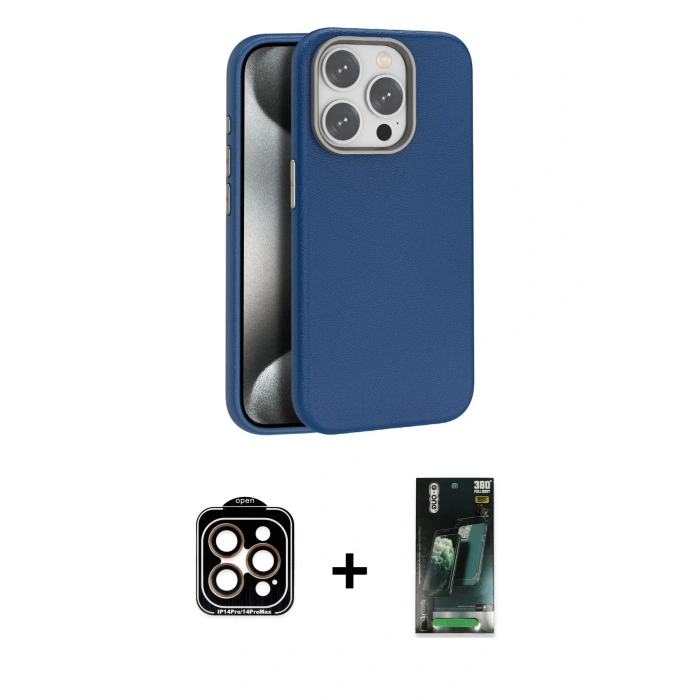 MARSİLYAN™- iPhone 15 Pro Max Kılıf Zirve Modern Prime - Siyah 360 Mat Full Body Arka Koruyucu + PVD Metal Kamera Lens - TU