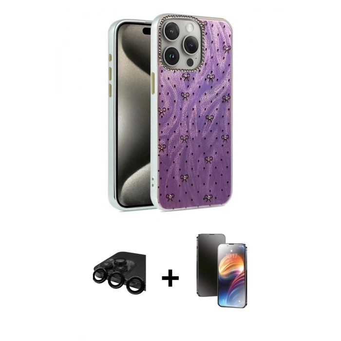 MARSİLYAN™- iPhone 15 Pro Max Kılıf Zirve Modern Prime - Siyah 3D Antistatik Mat Seramik Nano Ekran Koruyucu + Raze Metal Kamera Lens - SH