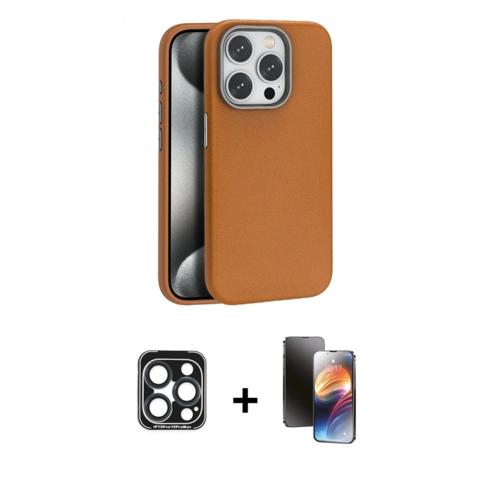 MARSİLYAN™- iPhone 15 Pro Max Kılıf Zirve Modern Prime - Siyah 3D Antistatik Mat Seramik Nano Ekran Koruyucu + PVD Metal Kamera Lens - LT