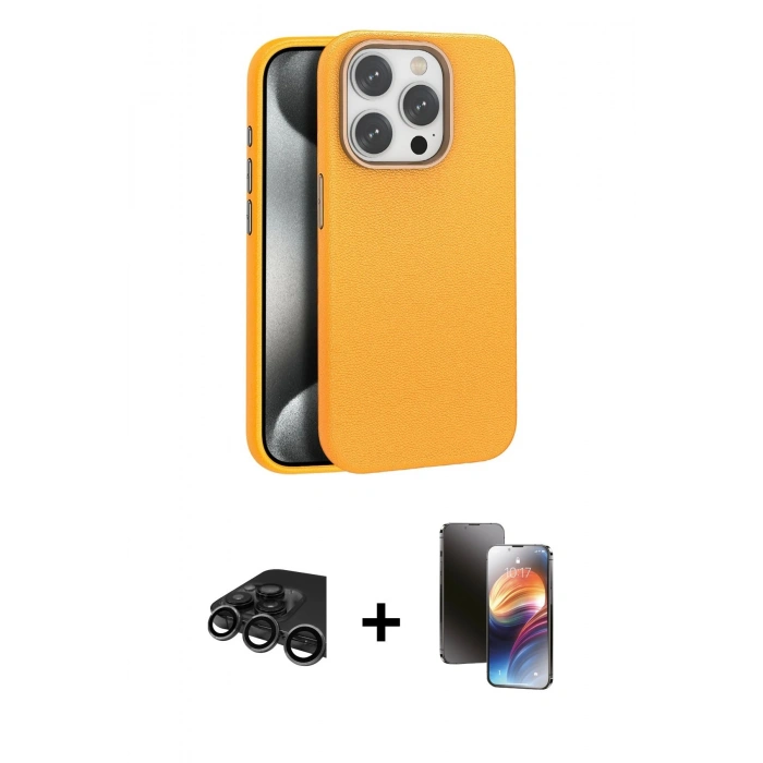 MARSİLYAN™- iPhone 15 Pro Max Kılıf Zirve Modern Prime - Siyah 3D Antistatik Mat Seramik Nano Ekran Koruyucu + Raze Metal Kamera Lens - TMGI