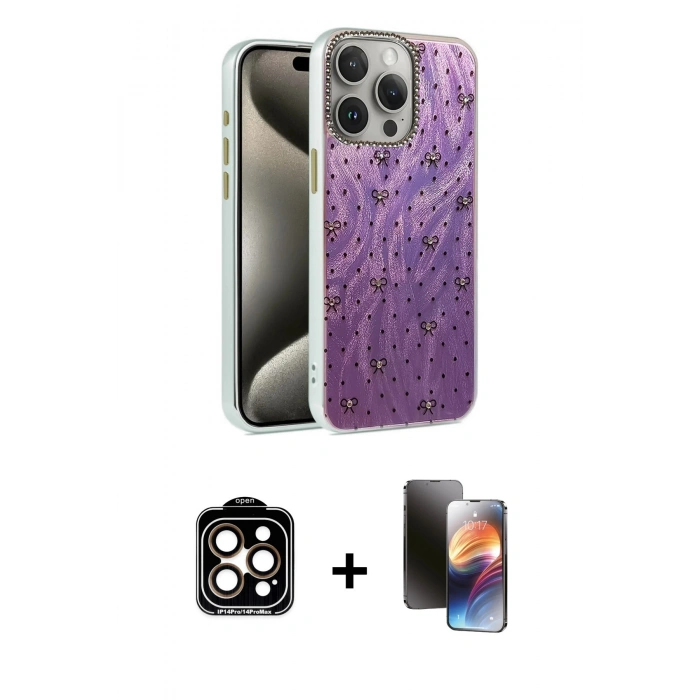 MARSİLYAN™- iPhone 15 Pro Max Kılıf Zirve Modern Prime - Siyah 3D Antistatik Mat Seramik Nano Ekran Koruyucu + Turuncu PVD Metal Kamera Lens