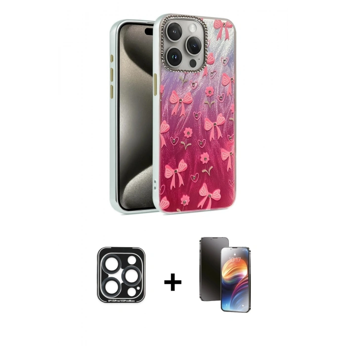 MARSİLYAN™- iPhone 15 Pro Max Kılıf Zirve Modern Prime - Siyah 3D Antistatik Mat Seramik Nano Ekran Koruyucu + PVD Metal Kamera Lens - LT