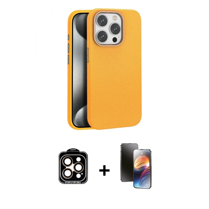 MARSİLYAN™- iPhone 15 Pro Max Kılıf Zirve Modern Prime - Siyah 3D Antistatik Mat Seramik Nano Ekran Koruyucu + PVD Metal Kamera Lens - TU