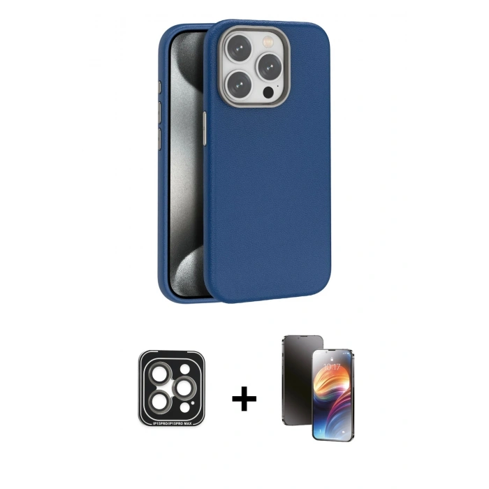 MARSİLYAN™- iPhone 15 Pro Max Kılıf Zirve Modern Prime - Siyah 3D Antistatik Mat Seramik Nano Ekran Koruyucu + PVD Metal Kamera Lens - GI