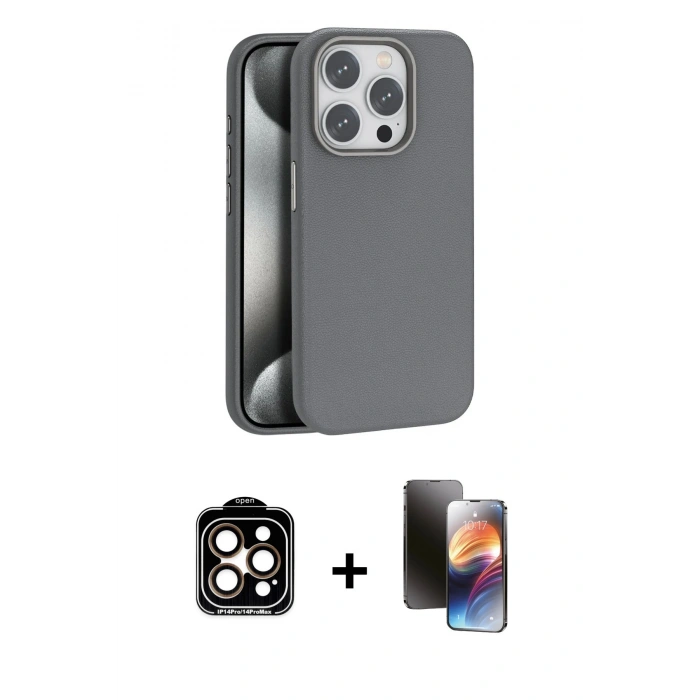MARSİLYAN™- iPhone 15 Pro Max Kılıf Zirve Modern Prime - Siyah 3D Antistatik Mat Seramik Nano Ekran Koruyucu + PVD Metal Kamera Lens - TU