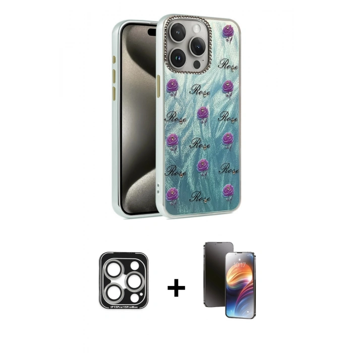 MARSİLYAN™- iPhone 15 Pro Max Kılıf Zirve Modern Prime - Siyah 3D Antistatik Mat Seramik Nano Ekran Koruyucu + PVD Metal Kamera Lens - GS