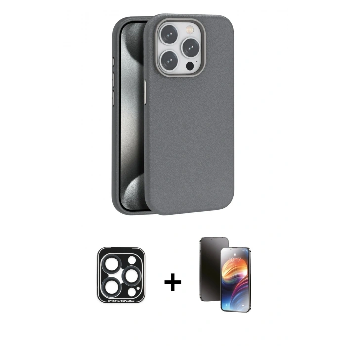 MARSİLYAN™- iPhone 15 Pro Max Kılıf Zirve Modern Prime - Siyah 3D Antistatik Mat Seramik Nano Ekran Koruyucu + PVD Metal Kamera Lens - LT