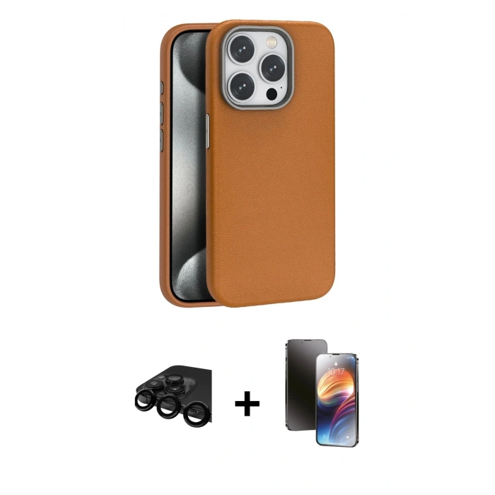 MARSİLYAN™- iPhone 15 Pro Max Kılıf Zirve Modern Prime - Siyah 3D Antistatik Mat Seramik Nano Ekran Koruyucu + Raze Metal Kamera Lens - SH