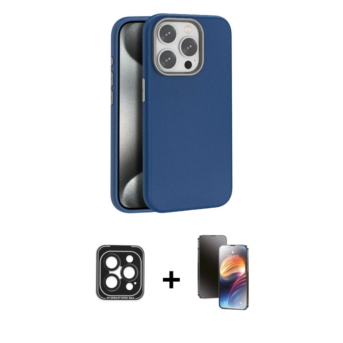 MARSİLYAN™- iPhone 15 Pro Max Kılıf Zirve Modern Prime - Siyah 3D Antistatik Mat Seramik Nano Ekran Koruyucu + PVD Metal Kamera Lens - SH
