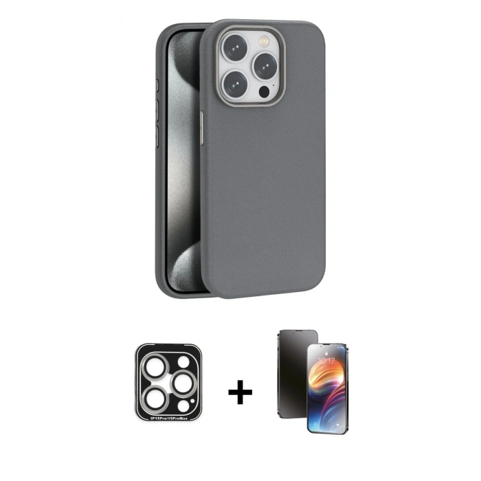 MARSİLYAN™- iPhone 15 Pro Max Kılıf Zirve Modern Prime - Siyah 3D Antistatik Mat Seramik Nano Ekran Koruyucu + PVD Metal Kamera Lens - GS
