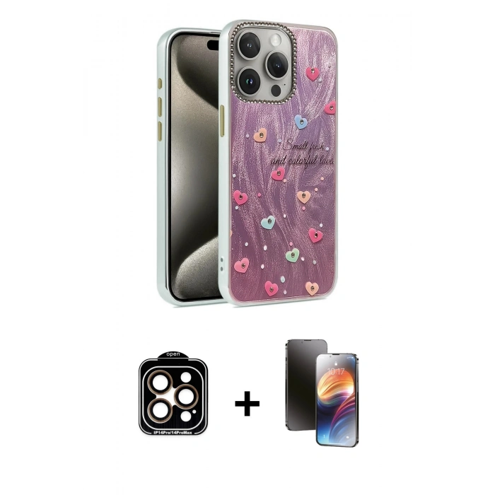 MARSİLYAN™- iPhone 15 Pro Max Kılıf Zirve Modern Prime - Siyah 3D Antistatik Mat Seramik Nano Ekran Koruyucu + Turuncu PVD Metal Kamera Lens