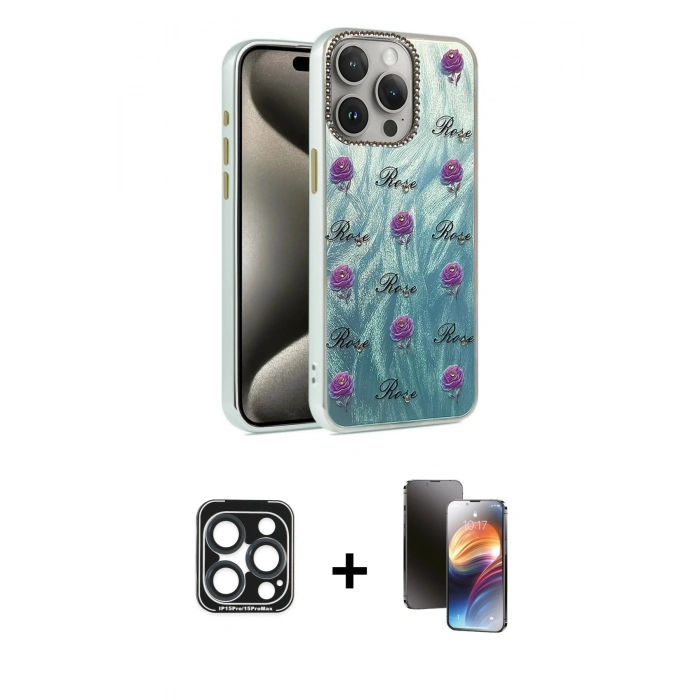 MARSİLYAN™- iPhone 15 Pro Max Kılıf Zirve Modern Prime - Siyah 3D Antistatik Mat Seramik Nano Ekran Koruyucu + PVD Metal Kamera Lens - LT