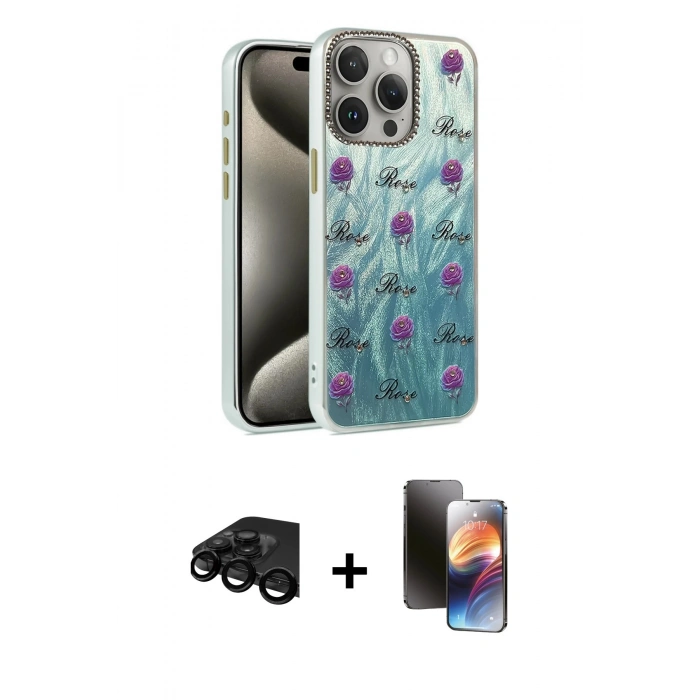 MARSİLYAN™- iPhone 15 Pro Max Kılıf Zirve Modern Prime - Siyah 3D Antistatik Mat Seramik Nano Ekran Koruyucu + Raze Metal Kamera Lens - SH
