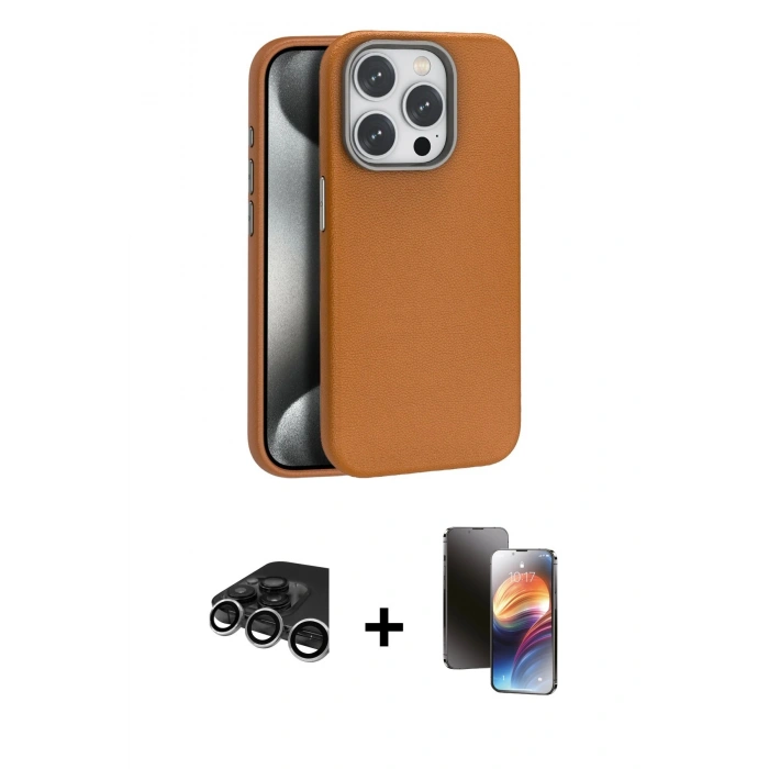 MARSİLYAN™- iPhone 15 Pro Max Kılıf Zirve Modern Prime - Siyah 3D Antistatik Mat Seramik Nano Ekran Koruyucu + Gümüş Raze Metal Kamera Lens